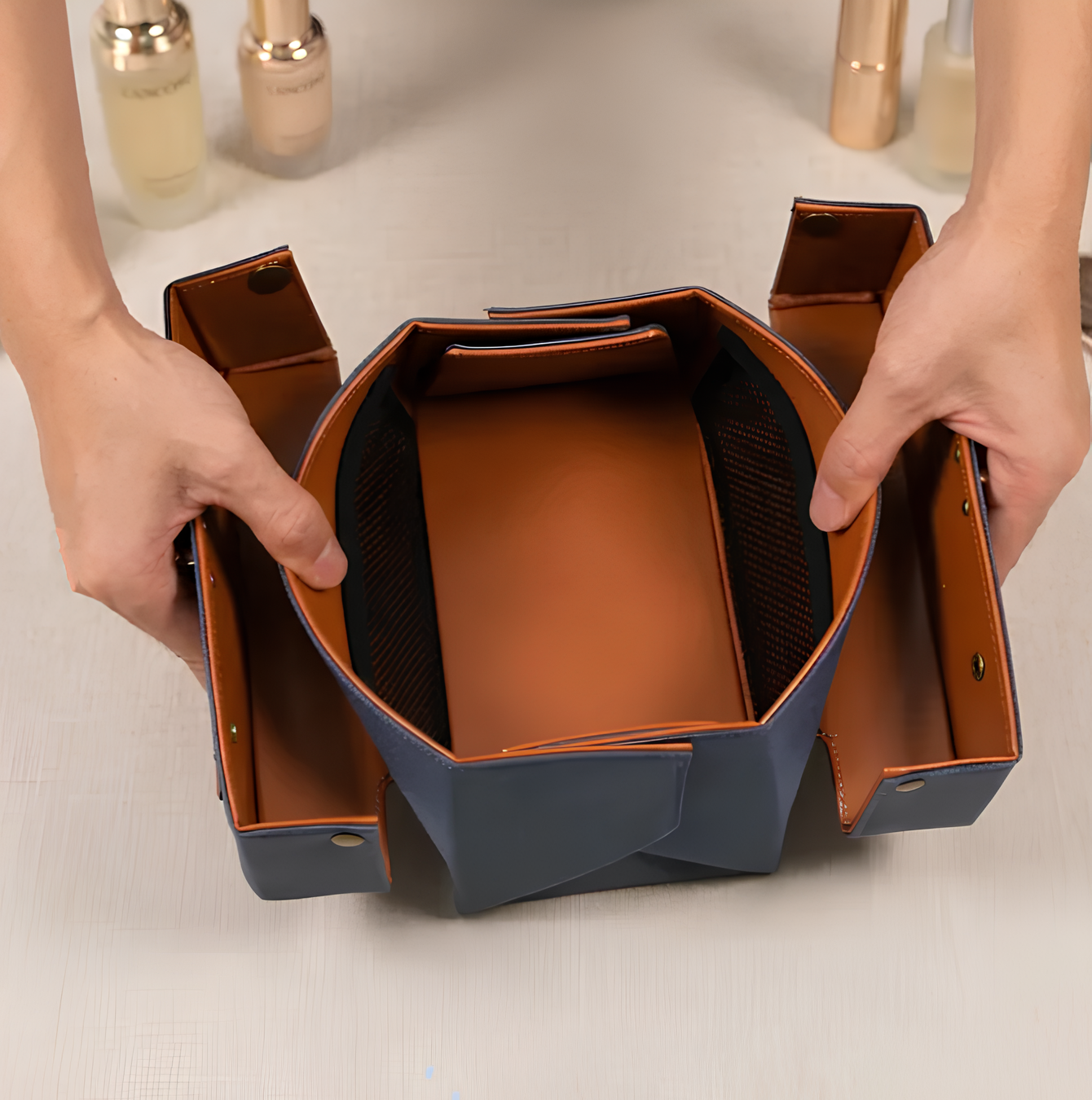 Maletín de Maquillaje Vintage con Bandeja Magnética Plegable, Organizador de Cosméticos